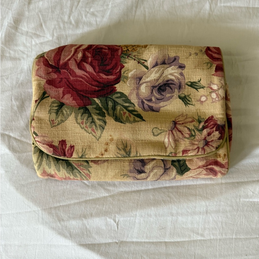 Tan Floral Cosmetic Bags with Vintage Aesthetic